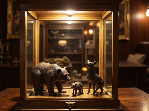 青铜狮子摆件,精美纹饰,古朴典雅,博物馆展柜中陈列