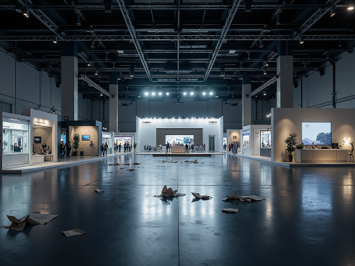 博物馆内部展厅,宽敞明亮,现代化展示设备,观众参观场景